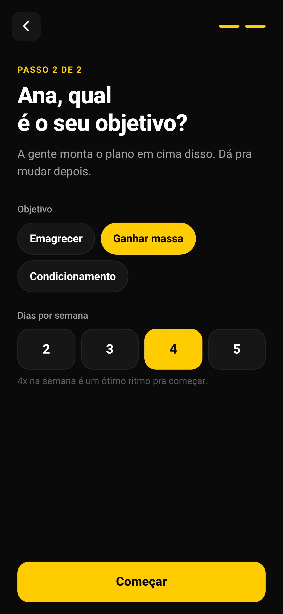 Escolha do objetivo