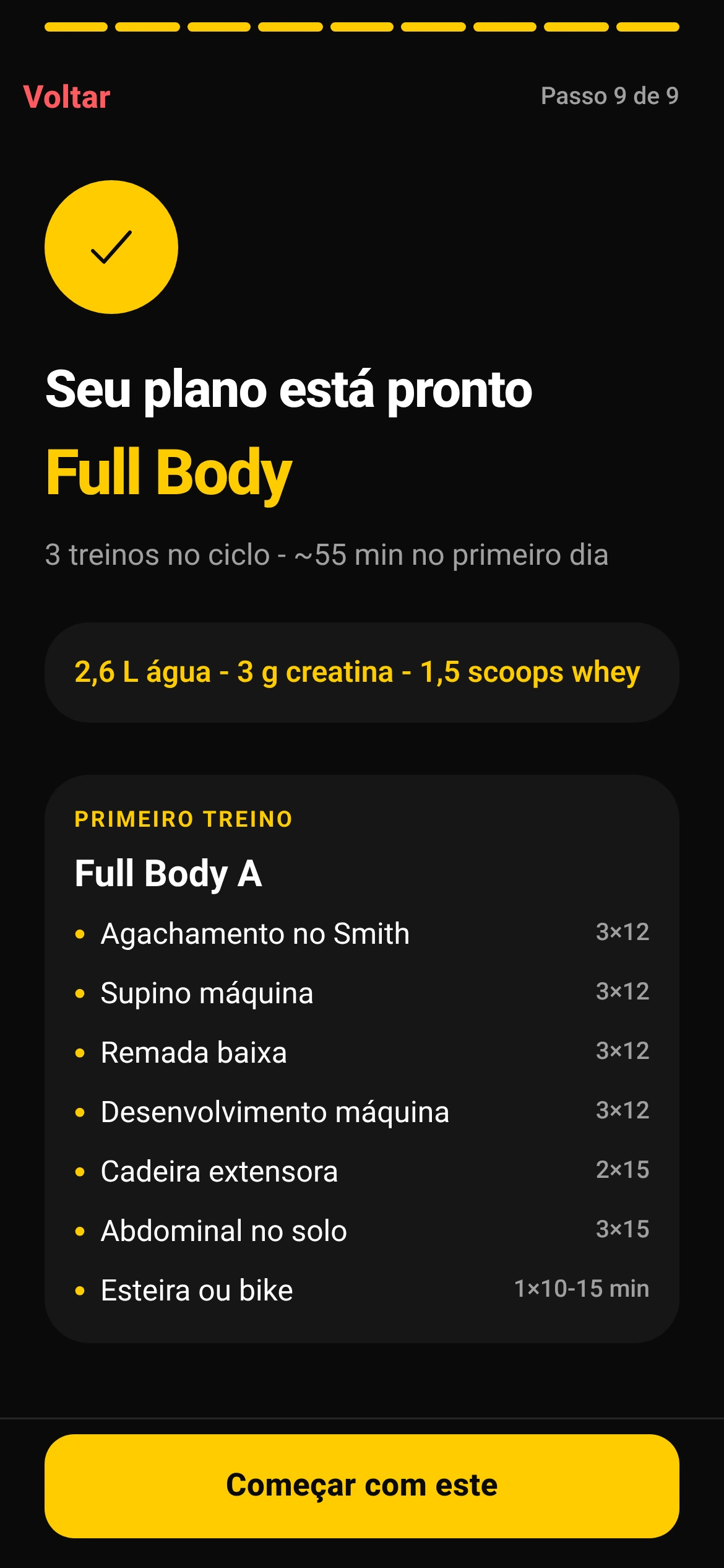 Tela do Forma mostrando o plano de treino pronto